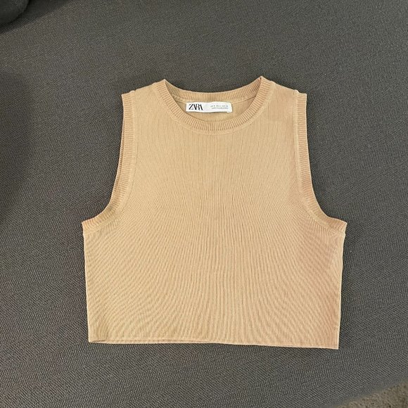 Zara tan beige crop tight tank - Picture 1 of 2